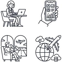 Naklejka premium Worldwide Connectivity, Remote Work, and Digital Business Operations Line Art Collection