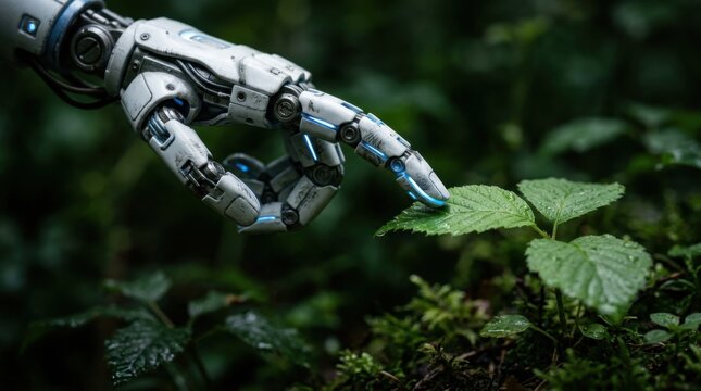 Robot Hand Touching Seedling