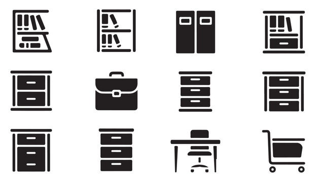 Office storage and furniture collection featuring shelves cabinets and workspace station.