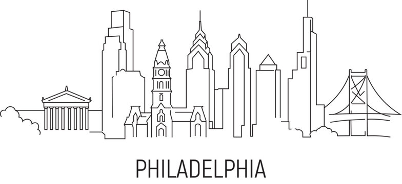 Simple line art shows Philadelphia's skyline