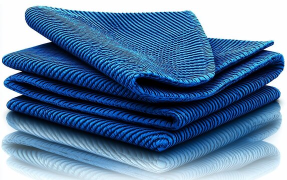 Stack of blue cleaning microfiber cloths.