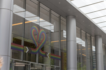 Obraz premium Pride love banner sign at RBC Water Park Place, 88 Queens Quay W, Toronto