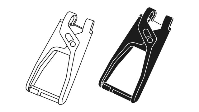 Ear Tag Pliers Illustration: A clear black and white illustration showcasing two ear tag pliers, one outlined and one filled, against a plain background, highlighting their functional design.