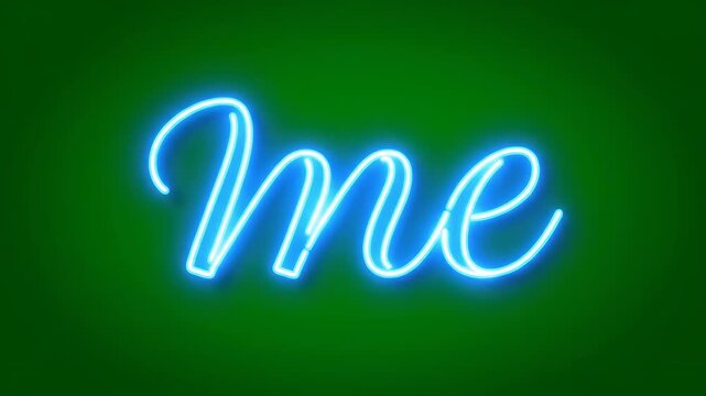 Glowing blue cursive letter "m" on vibrant, solid green background