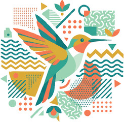 Fototapeta premium Colorful Hummingbird in Flight Illustration.
