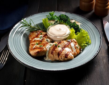tasty and yummy grilled food with creamy sauce