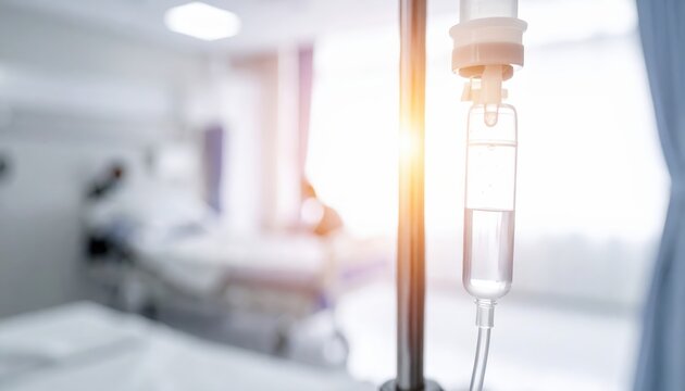 Hospital IV Drip Bag Filled with Fluid, Symbolizing Medical Care and Recovery