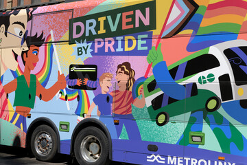 Obraz premium Go Transit Metrolinx sponsored bus-float at Pride Toronto 2026 parade