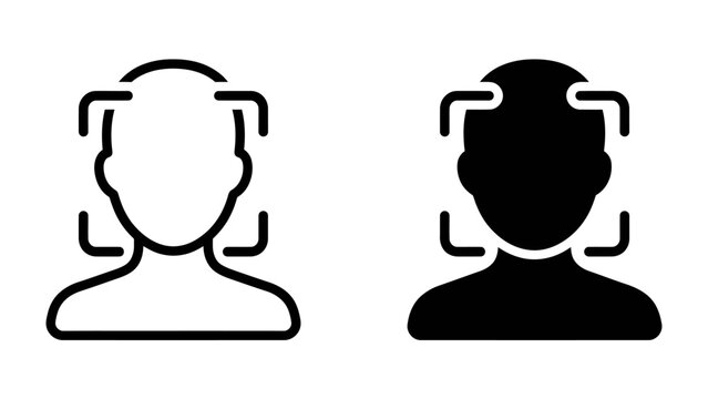 Face Recognition Icons: Two stylized icons representing face recognition technology, one in outline and the other in silhouette, with framing squares indicating a scanning area.