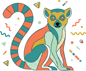 Colorful illustration of a lemur animal. © aditya