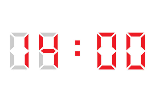 red digital clock showing 14:00 on a white background