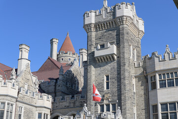 Obraz premium entrance tower, exterior of Casa Loma, designed by Edward James Lennox in Gothic Revival fantasy style, 1911-1914, for Sir Henry Pellatt and Lady Mary, located at 1 Austin Terrace, Toronto