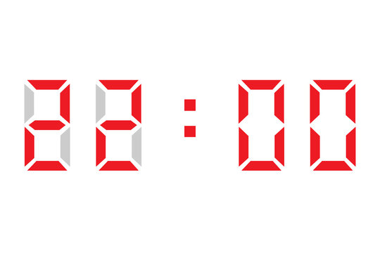 red digital clock showing 22:00 on a white background