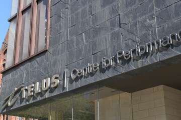 Obraz premium exterior building facade and metal sign of TELUS Centre for Performance and Learning located at 273 Bloor St W, The Royal Conservatory of Music, Toronto