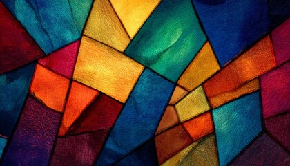 Fototapeta premium Vibrant stained glass pattern with colorful geometric shapes creating a dynamic visual composition