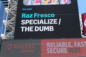 Obraz premium detail of digital billboards facing Sankofa Square including one for Raz Fresco (with project/brand Specialize / The Dumb), Toronto