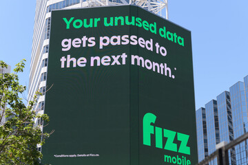 Obraz premium Fizz Mobile (owned by Quebecor, a Quebec-based carrier) advertisement at Sankofa Square, Toronto