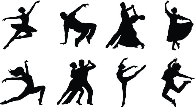 Dance Silhouette Icon Set Black Vector Collection of Ballet Contemporary and Partner Dancers