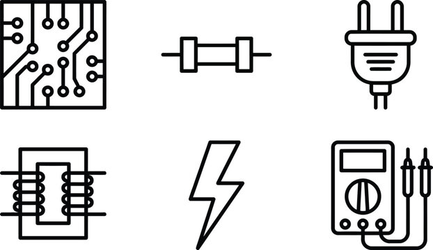 Electrical engineering icon set with circuit and plug symbols