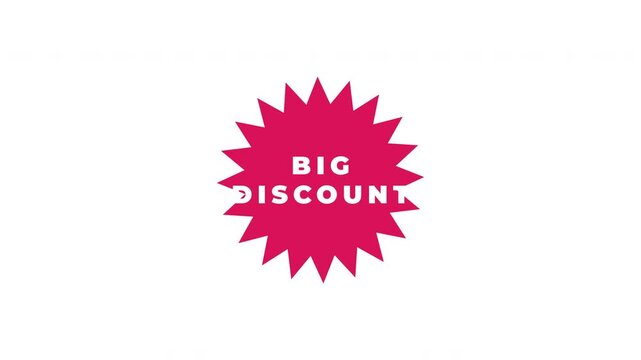 Minimalist Animated Big Discount Pink Starburst Sticker on White Background
