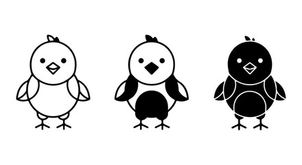Cute Chick Icons, Baby Bird Vector Graphics, Simple Outline and Silhouette Styles © md