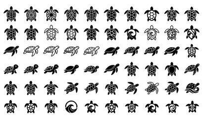 Fototapeta premium Sea Turtle Vector Icon Bundle Minimal Marine Animal Illustration Set