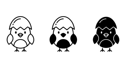 Cute Chick Hatching from Egg Icons, Simple Vector Art, Baby Bird Symbols, Easter and Spring Themes © md