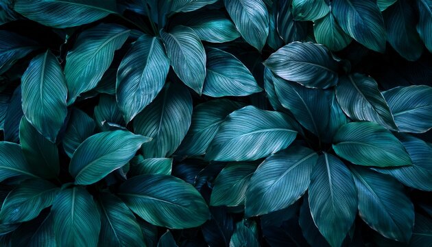 dark colored leaves background moody leaves background still life photography of teal plant high angle view selective focus included