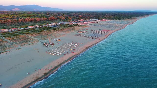 Aerial Panorama of a Mediterranean Beach Resort at Sunset