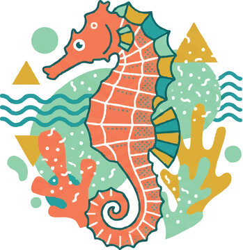 Colorful Seahorse Marine Life Illustration.
