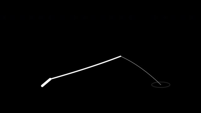 Minimalist white line drawing an arc path motion graphic on black background