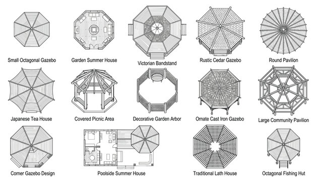 Gazebo pavilion summer house bandstand garden arbor ornamental fishing hut designs transparent vector.