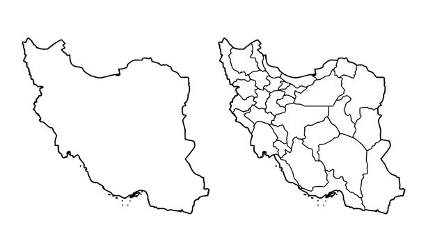 Iran map outline national boundary and provinces vector illustration