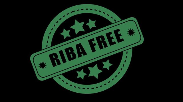 Riba Free Stamp Animation on Black Background, Islamic Finance and Interest Free Business Motion Graphic