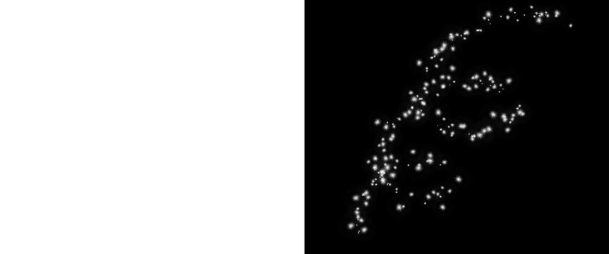Abstract white dust particles on black background, floating bokeh light spots, cinematic glowing powder spray, ethereal magic glitter texture