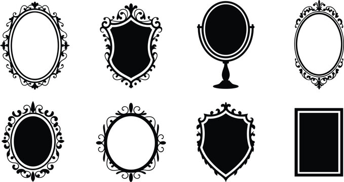 Elegant ornamental mirror frames and vintage decorative badge shapes vector collection for labels invitations branding design