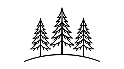 Obraz premium Minimalist Line Art Illustration of Three Pine Trees on a Curved Hillside.