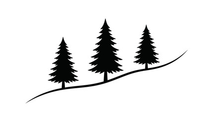 Fototapeta premium Minimalist black pine tree silhouettes on a curved hill line.