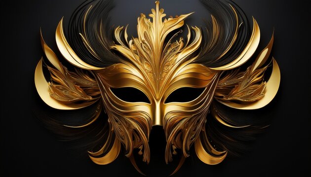 golden and black abstract shape resembling a mask