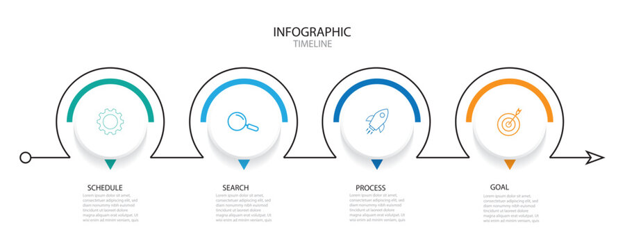 Flowchart presentation design elements with text space. Data visualization with 4 steps. Process timeline chart.