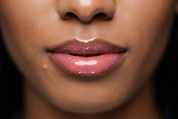 Naklejka premium Close-up of lips with glossy lipstick
