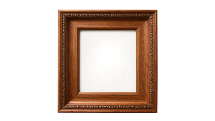 Fototapeta premium Isolated elegant wooden photo frame with ornate carvings and rich texture, ready for design.