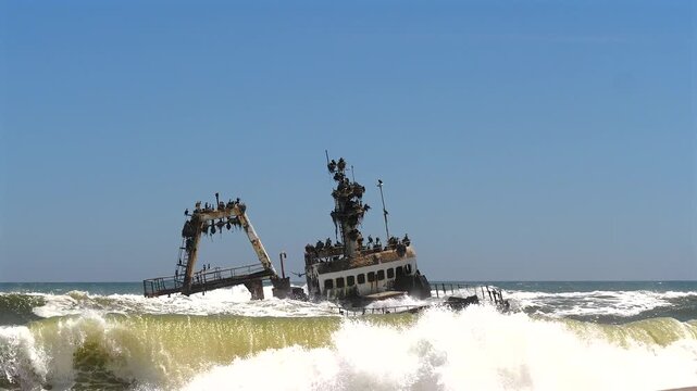ship wreck in rolling waves at Skeleton Coast, Namibia 556