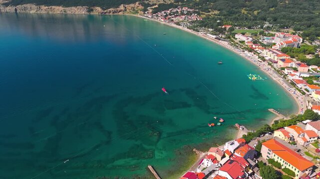 Panoramic aerial view of Ba&scaron;ka Bay and Adriatic coastline on Krk Island, Croatia