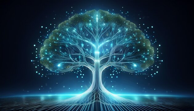 glowing tree of life digital network technology ecology and sustainability concept