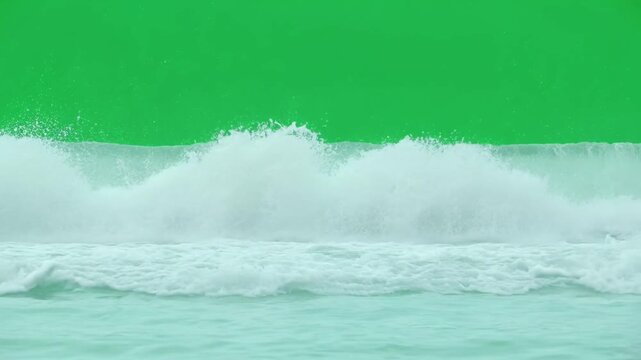 Foaming ocean waves rolling and crashing on green screen wave sea water foam