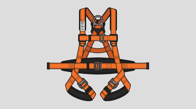 Professional High Visibility Orange Industrial Safety Harness Equipment for Construction and Fall Protection Gear Isolated on Plain Background