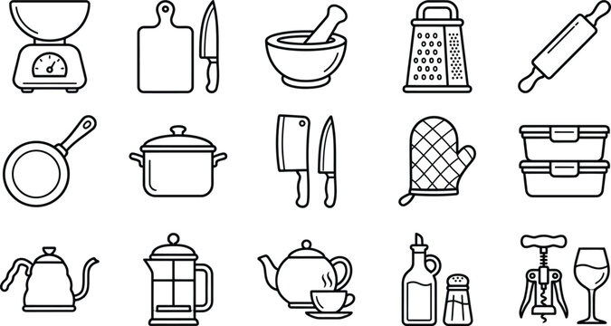 Professional kitchenware and culinary equipment icons with culinary utensils restaurant equipment preparation houseware kitchenware appliances