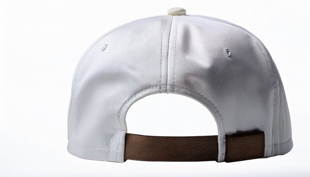 rear detail of a white snapback cap with adjustable plastic strap and stitching for apparel mockup and product display background