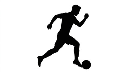 Obraz premium Silhouette of a soccer player running and dribbling a football on a white background